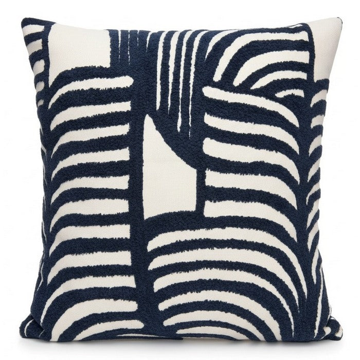 Cuscino bianco con ricamo astratto blu 45x45 cm