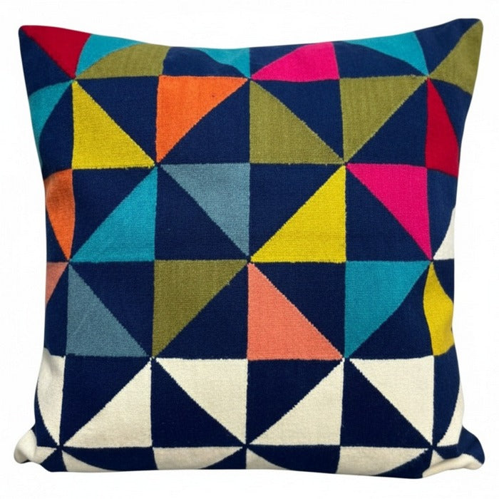 Cuscino in lana acrilica con ricamo geometrico colorato 45x45 cm