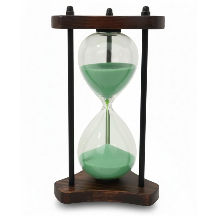 Clessidra in vetro con struttura triangolare in legno