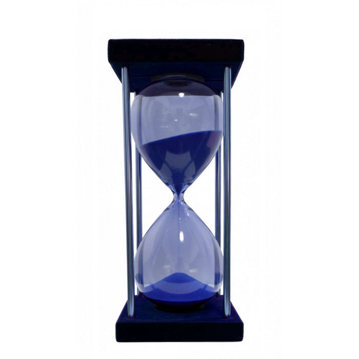 Clessidra in vetro con struttura in metallo e velluto