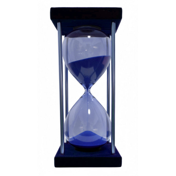 Clessidra in vetro con struttura in metallo e velluto