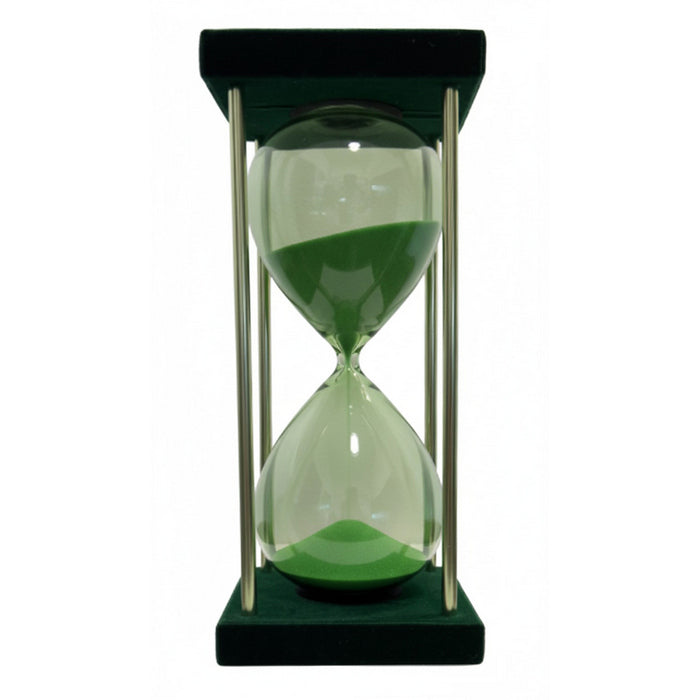 Clessidra in vetro con struttura in metallo e velluto