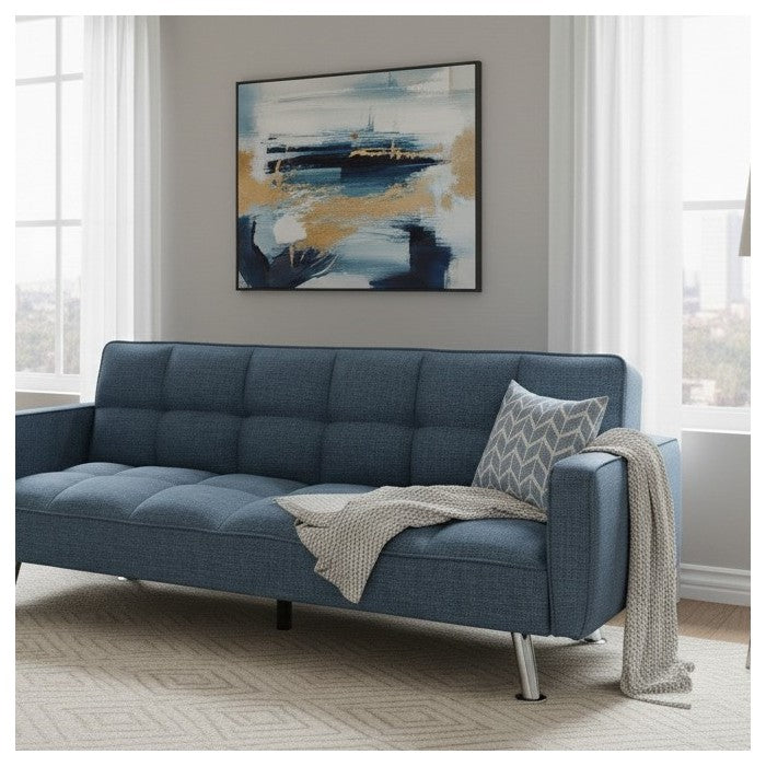 Divano letto in tessuto con gambe in metallo cromato - Nova