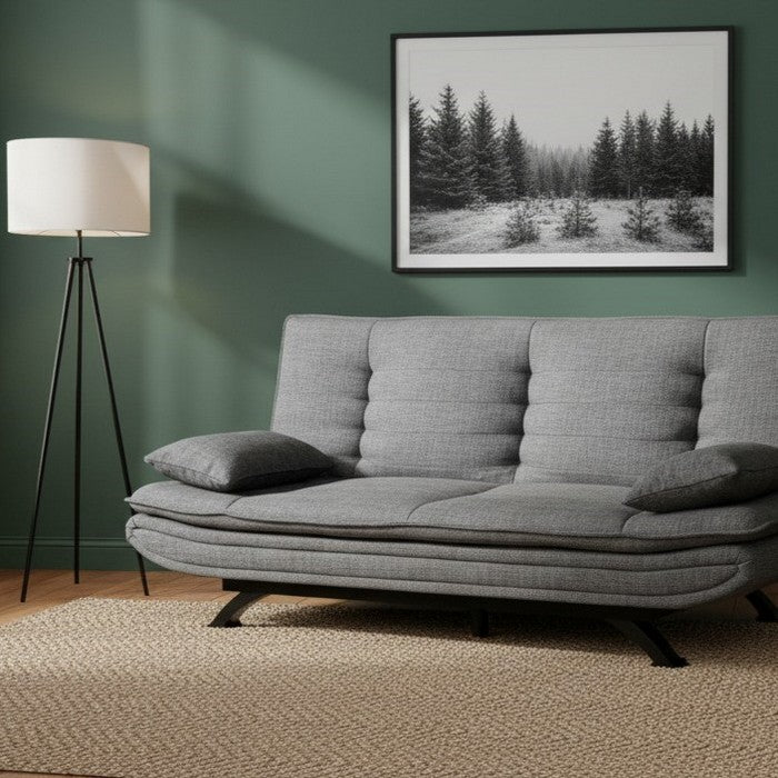 Divano letto in tessuto con gambe nere e cuscini - Vittoria