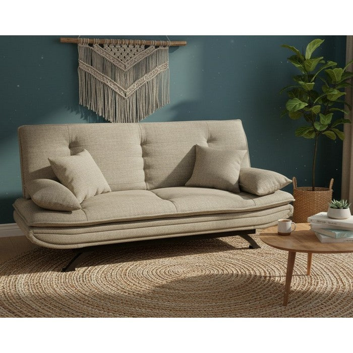 Divano letto in tessuto con gambe nere e cuscini - Vittoria