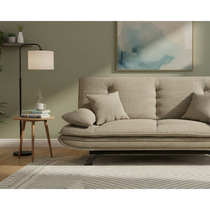 Divano letto in tessuto con gambe nere e cuscini - Vittoria