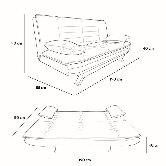 Divano letto in tessuto con gambe nere e cuscini - Vittoria