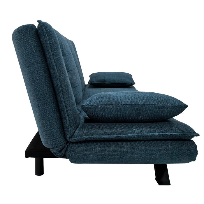 Divano letto in tessuto con gambe nere e cuscini - Vittoria