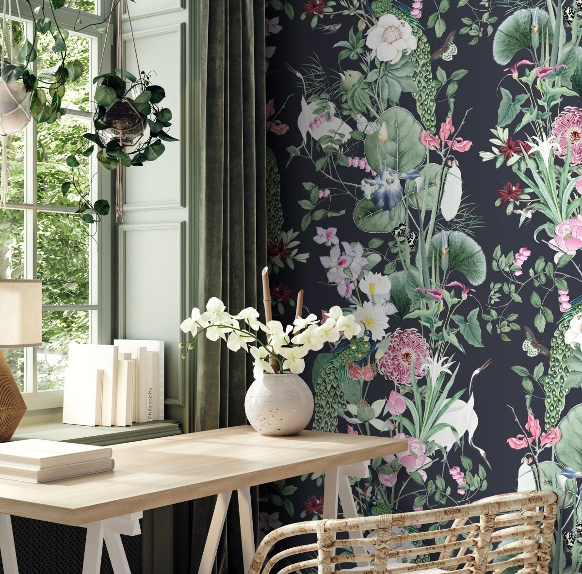 Dark Botanical Wallpaper - Persefone