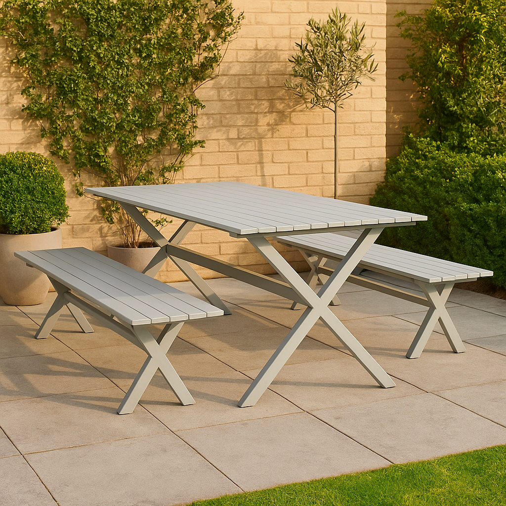 Tavolo pic-nic da giardino con panche in alluminio bianco - Eros