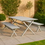 Tavolo pic-nic da giardino con panche in alluminio bianco - Eros