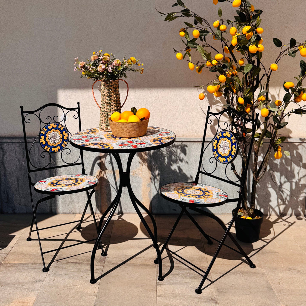 Set tavolo con sedie pieghevoli in metallo con mosaico - Caltagirone