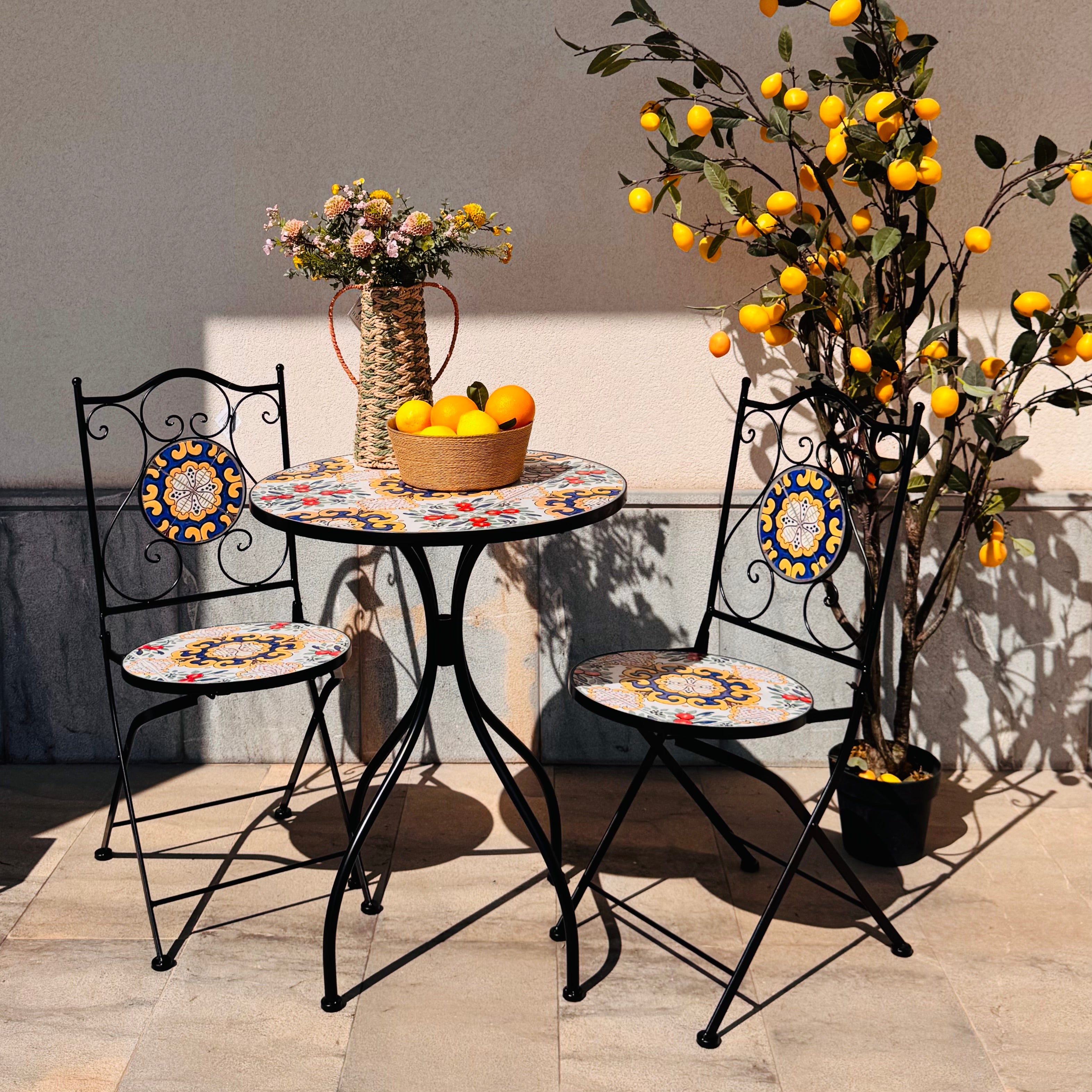 Set tavolo con sedie pieghevoli in metallo con mosaico - Caltagirone