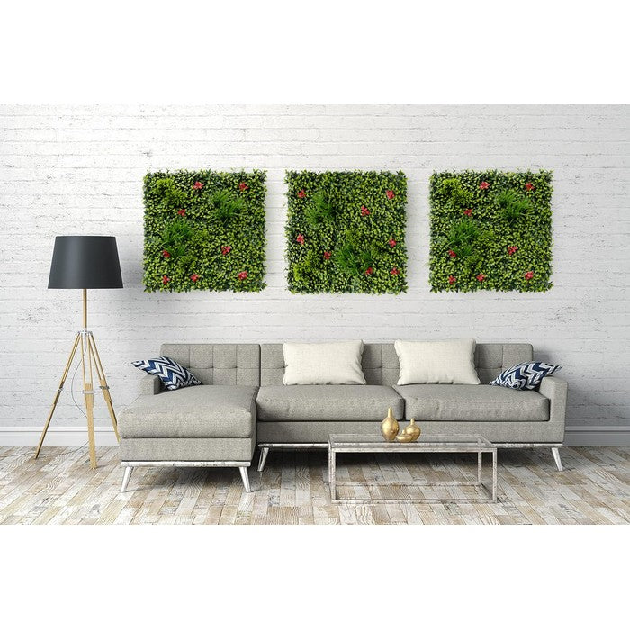 Parete con piante e fiori artificiali per giardino verticale 100x100 cm - Frame