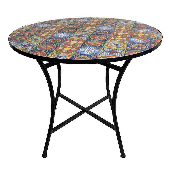 Tavolo rotondo da giardino in metallo con mosaico - Trapani