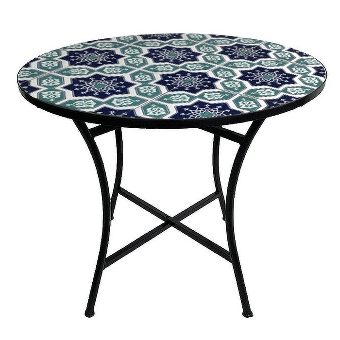 Tavolo rotondo da giardino in metallo con mosaico - Capri