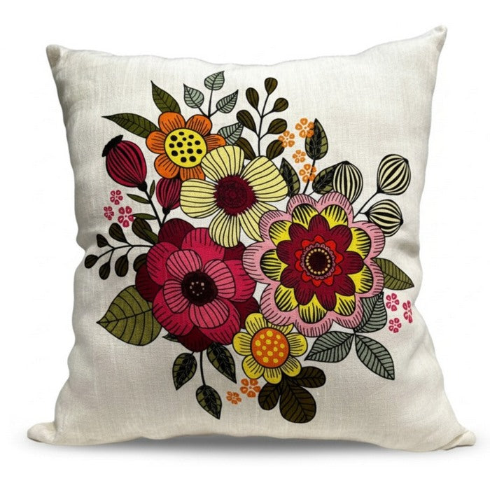 Cuscino bianco in cotone con stampa fiori 45x45 cm