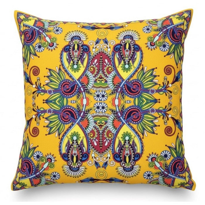 Cuscino in cotone giallo con stampa maioliche - 45x45 cm