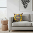 Cuscino in cotone giallo con stampa maioliche - 45x45 cm