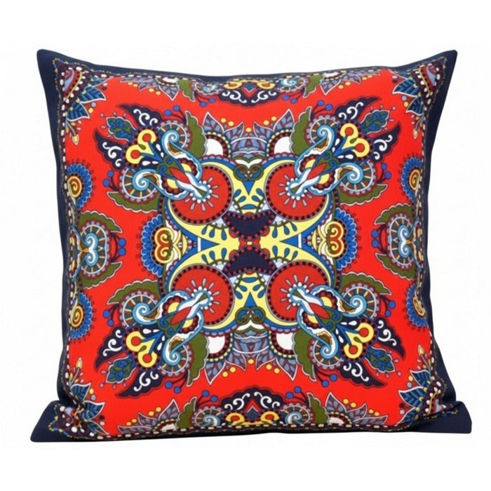 Cuscino in cotone rosso con stampa maioliche 45x45 cm