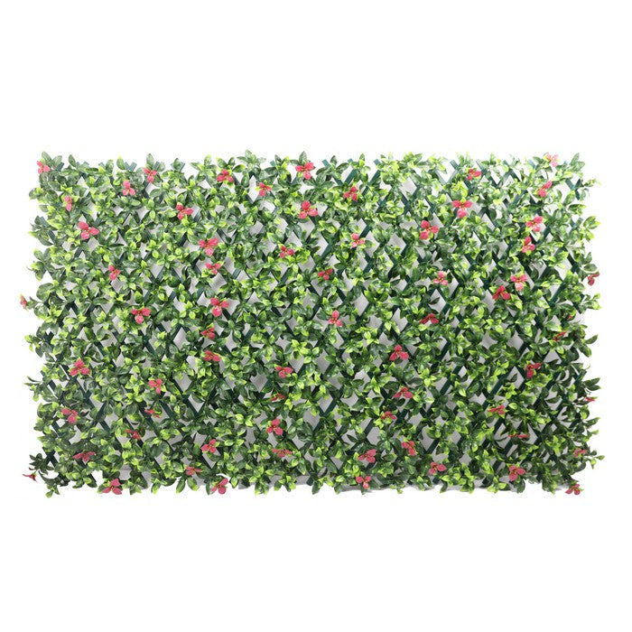 Parete con piante artificiali per giardino verticale con decorazioni rosse 100x200 cm