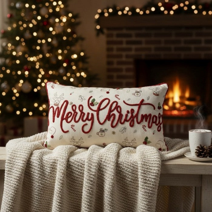 Cuscino in velluto rettangolare con dettagli in rilievo 30x50 cm - Merry Christmas