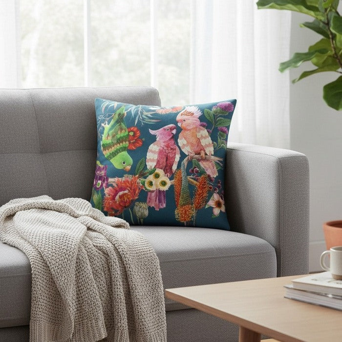 Cuscino in velluto con ricami in rilievo 45x45 cm - Pappagalli