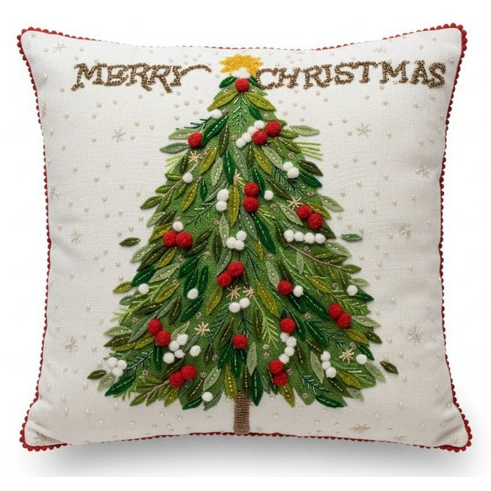 Cuscino in cotone con ricami in rilievo 45x45 cm - Albero di Natale