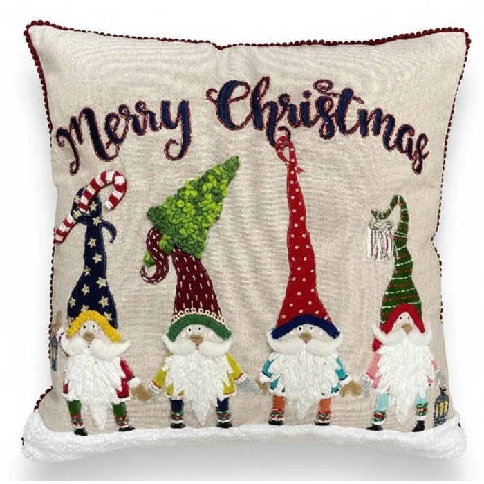 Cuscino in cotone con ricami in rilievo 45x45 cm - Gnomi con scritta