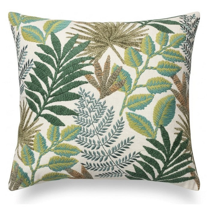 Cuscino in cotone con ricami in rilievo 45x45 cm - Foglie
