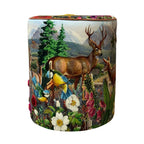Pouf rotondo in velluto con alce e fiori 40 cm