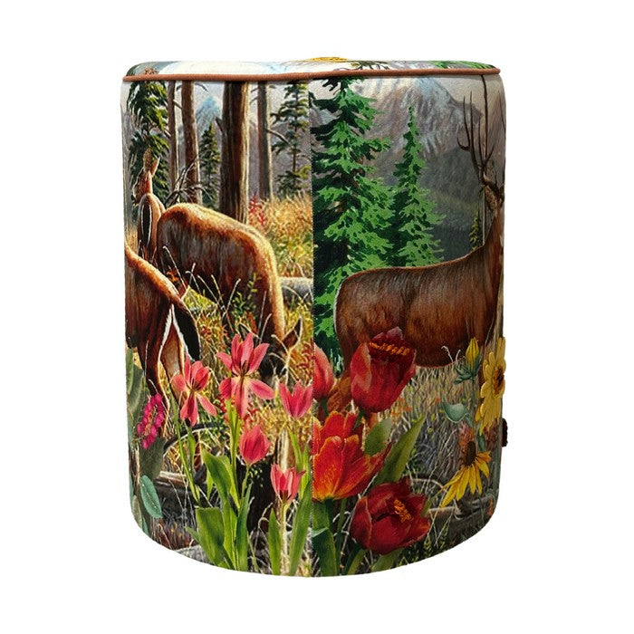 Pouf rotondo in velluto con alce e fiori 40 cm