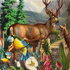 Pouf rotondo in velluto con alce e fiori 40 cm