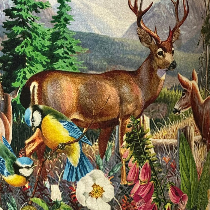 Pouf rotondo in velluto con alce e fiori 40 cm