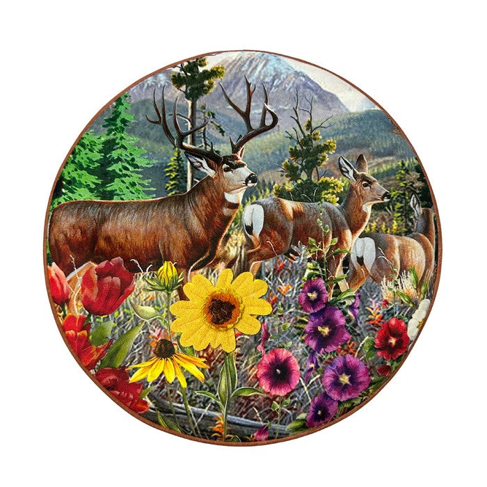 Pouf rotondo in velluto con alce e fiori 40 cm