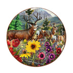 Pouf rotondo in velluto con alce e fiori 40 cm