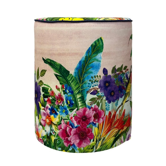 Pouf rotondo in velluto rosa con natura 40 cm