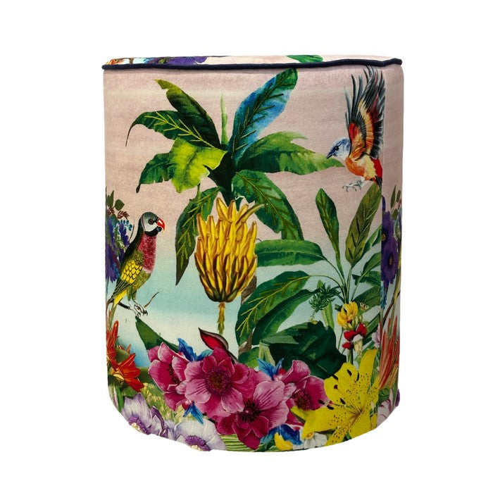 Pouf rotondo in velluto rosa con natura 40 cm