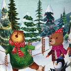 Pouf natalizio rotondo in velluto con personaggi su pattini 40 cm