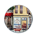 Pouf natalizio rotondo in velluto con città innevata 40 cm