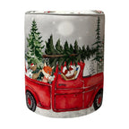 Pouf natalizio rotondo in velluto con auto e albero 40 cm