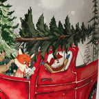 Pouf natalizio rotondo in velluto con auto e albero 40 cm