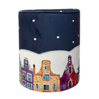 Pouf natalizio rotondo in velluto con città di notte 40 cm