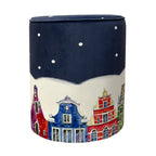 Pouf natalizio rotondo in velluto con città di notte 40 cm