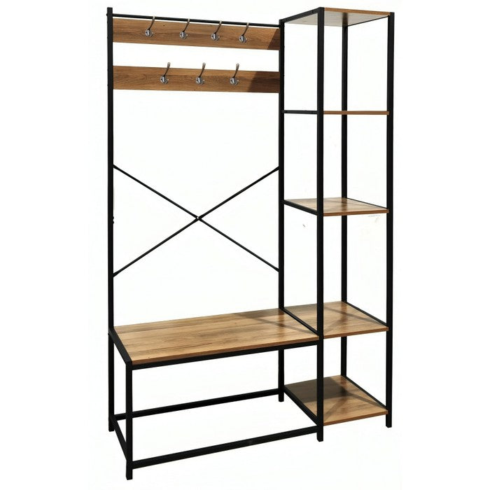 Mobile industrial da ingresso con appendiabiti e ripiani in metallo e legno