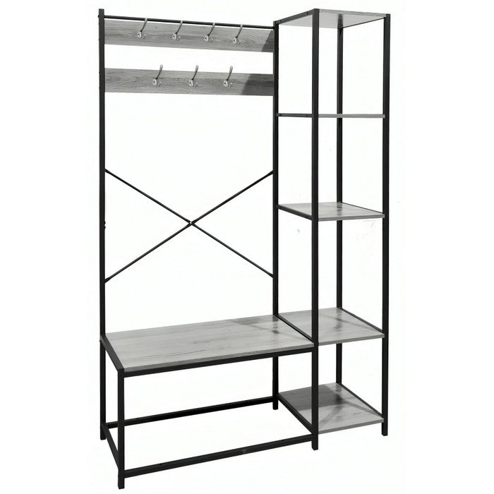 Mobile industrial da ingresso con appendiabiti e ripiani in metallo e legno