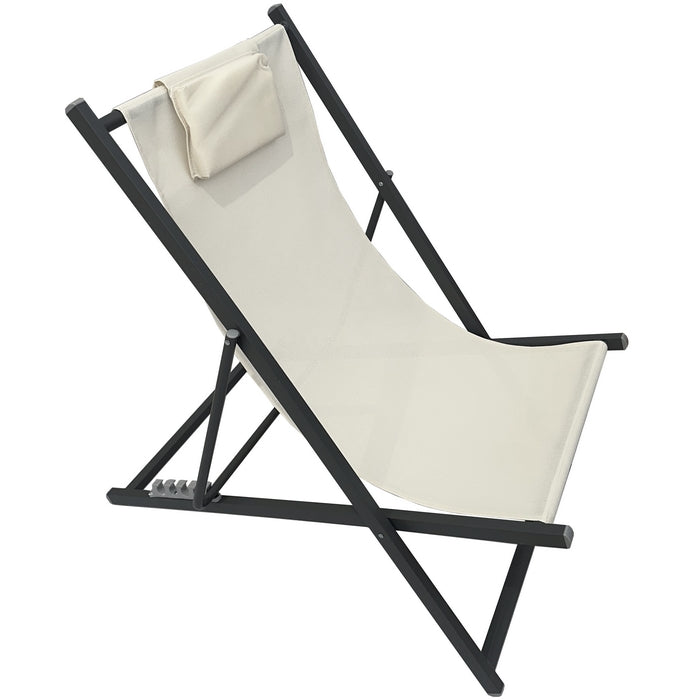 Sedia a sdraio da giardino in metallo e textilene con cuscino