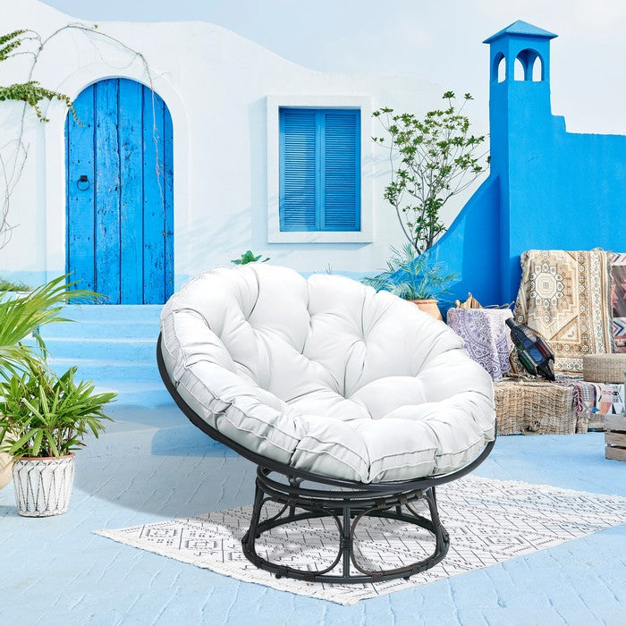 Poltrona relax rotonda da giardino con cuscino in metallo e vimini - Moon