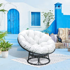 Poltrona relax rotonda da giardino con cuscino in metallo e vimini - Moon