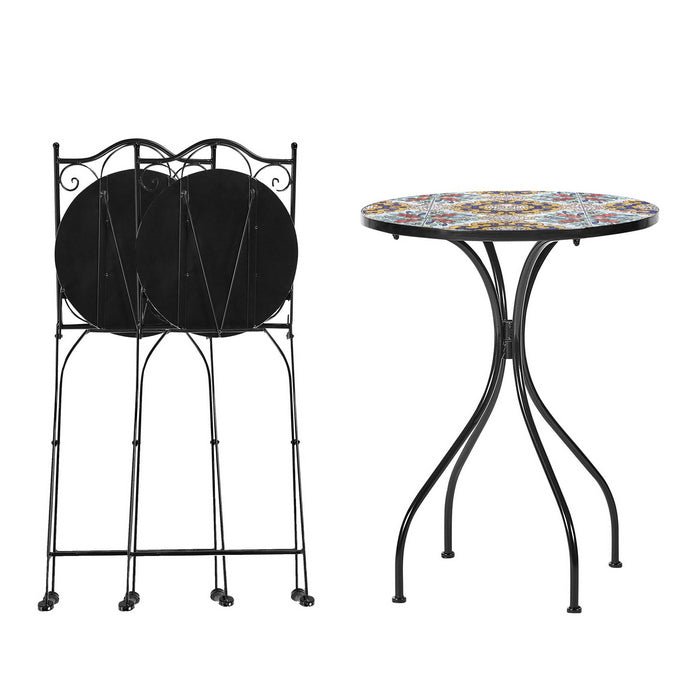 Set tavolo con sedie pieghevoli in metallo con mosaico - Caltagirone